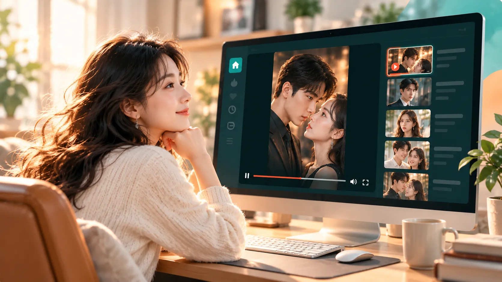 创作者使用电脑进行AI短剧创作的画面